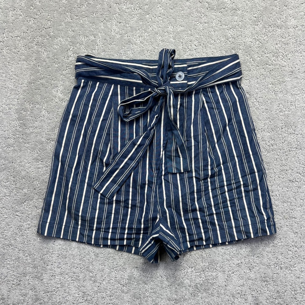 Style Rack Shorts Womens Small Blue White Striped Tie Waist High Rise Preppy